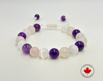Anxiety, Depression and Stress Relief Adjustable Bracelet, Mental Health Crystals, Natural Gemstones, 8mm Bead, Healing Energy Wellness Gift