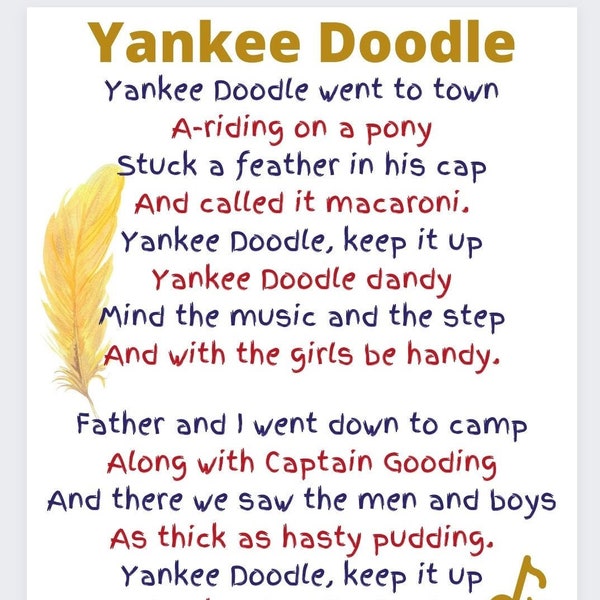 Yankee Doodle Song Lyrics Digital Download - Folk Song - Morning Time Basket - Homeschool Enrichment