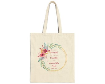 Psalm 139:14 Cotton Canvas Tote Bag - Christian Tote Bag - Catholic Mom - Adoration Bag - Bible Bag