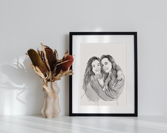 Retrato personalizado en estilo dibujado a mano en blanco y negro