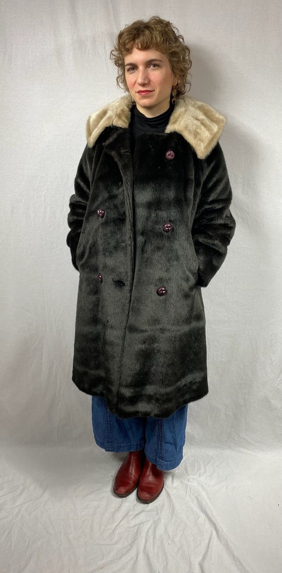 1970s Sears brown faux fur coat with cream collar