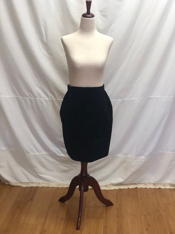 1990s black suede leather mini pencil skirt XS - image 2