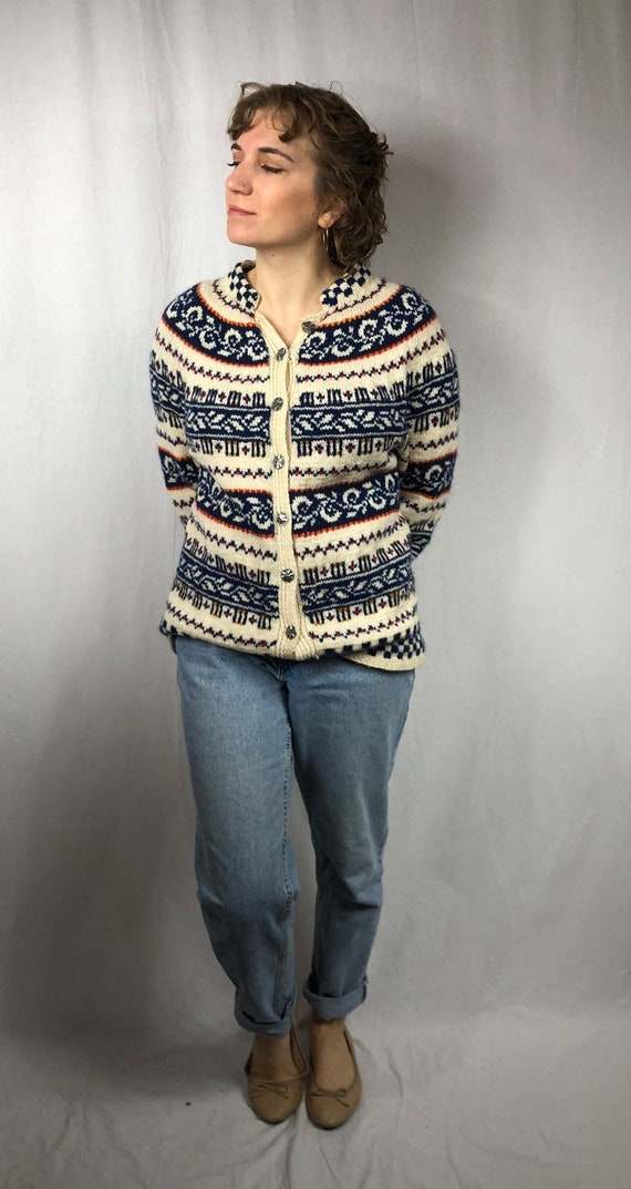 1970s handmade Norwegian wool cardigan sweater M L