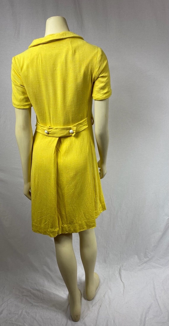 1960s yellow double breasted woven mod dress XS Gem