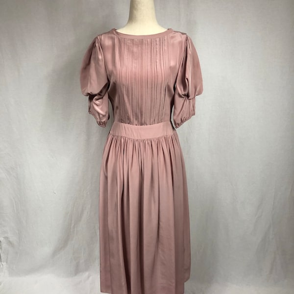 1981 silk Butch Blum dusty rose dress, puff sleeve dress, midi dress XS