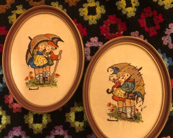 1970s Hummel Stitchery Crewel Embroidery Umbrella Children