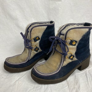 1970’s blue suede fur lace up boots/vintage snow boots/vintage après ski boots 37