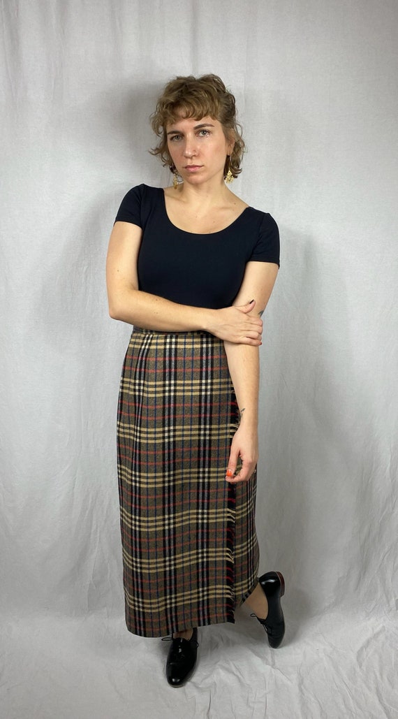 1990’s Evan-Picone wool plaid maxi wrap skirt 6 - image 1