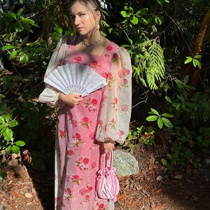 Vintage 60’s handmade regency style pink puff sleeve maxi dress