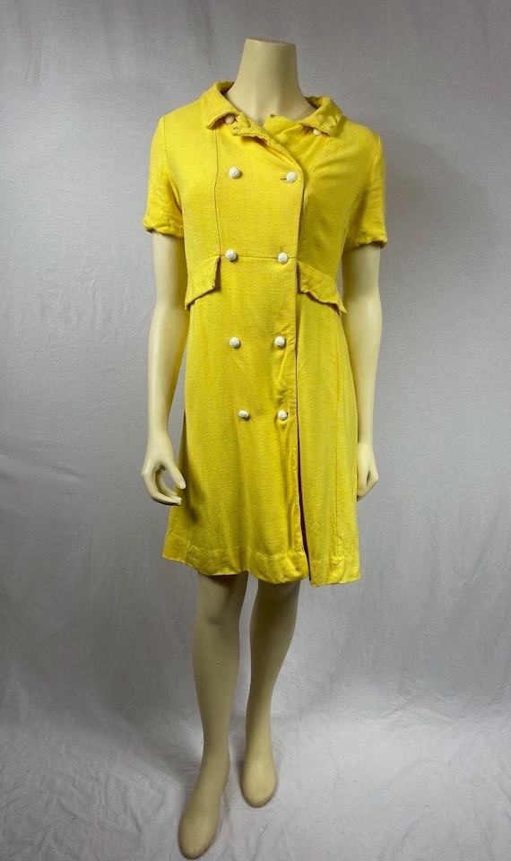 1960s yellow double breasted woven mod dress XS
