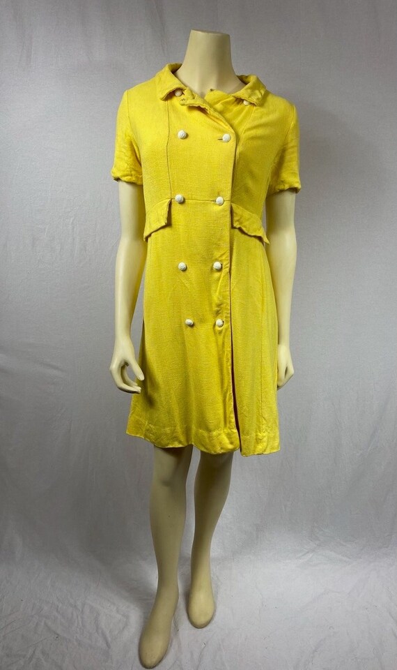 1960s yellow double breasted woven mod dress XS Gem