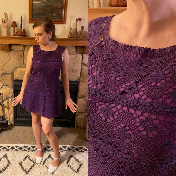 1970s Fred Leighton Made in Mexico purple cotton lace wedding dress