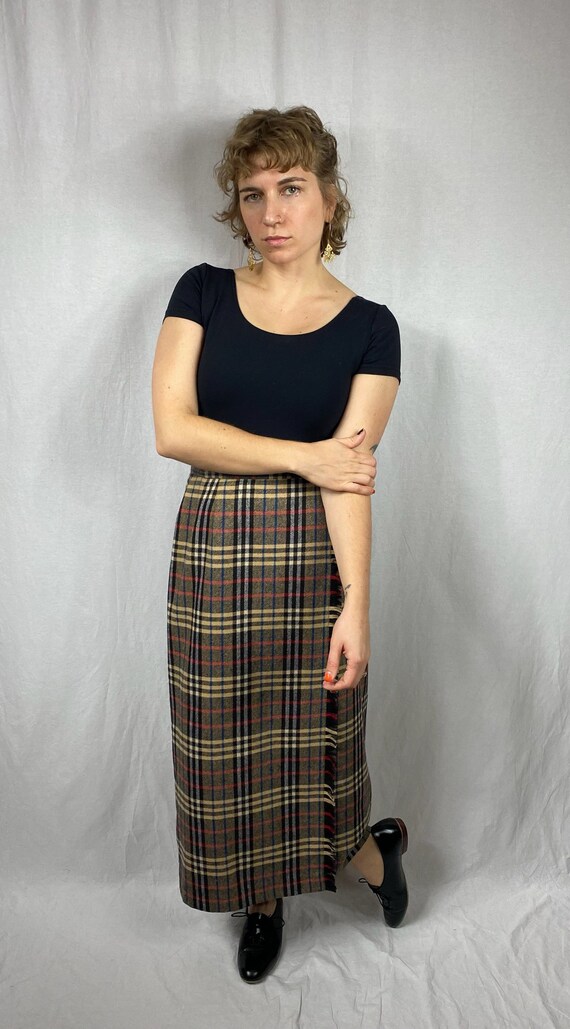 1990’s Evan-Picone wool plaid maxi wrap skirt 6 - image 2