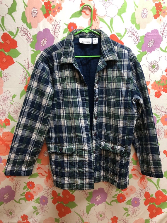 1990’s green plaid quilted chore jacket L