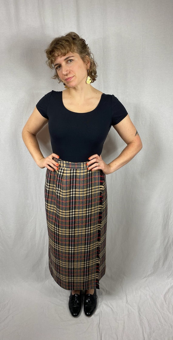 1990’s Evan-Picone wool plaid maxi wrap skirt 6 - image 4