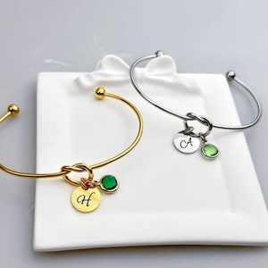 Personalised Gold Friendship Knot Bracelet with Initial and Birthstone Charm, November Topaz, Christmas Gift for Her, Mothers Day Gifts