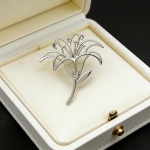 Durchbrochene Lilien Blumen Brosche, Minimalistische Silber Ton Anstecknadel, Elegantes Accessoire
