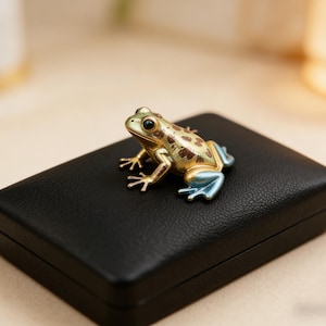 Hand-Painted Enamel Frog Brooch, Vibrant Green Gold Spots, Nature Accessory (2.8x3.0cm)