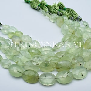NATURAL GREEN PREHNITE Gemstone Beads Nice Faceted Oval Shape Beads, 13x18 mm Loose Stone Bead, 8&quot; Strand