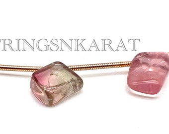 NATURAL Bi-COLOR TOURMALINE Loose Beads, Smooth Natural Shape Beads, Watermelon Pink Green Gemstone Beads, 9x11mm To 8x12 mm, 4" Strand