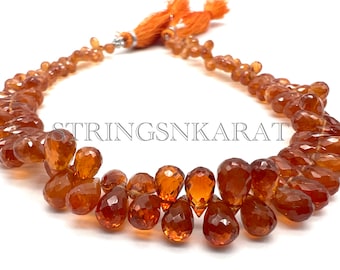 Real SPESSARTINE MANDARIN GARNET Beads Natural Orange Garnet Gemstone Briolette Drops Beads, 4x6 To 5x8mm, 111 Ct/Strand Approx, Length 9"