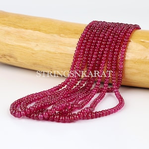 Dark Pink RUBY CORUNDUM Smooth Rondelle Beads Spectacular Treated Ruby Gemstone Loose Beads for Jewelry Making, 3mm To 6mm, 16&quot; Full Strand