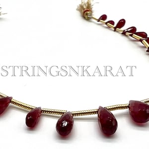 AAAA+ Quality RUBY GEMSTONE Beads, Briolette Pear Drops Beads Strand, Jewelry Making Beads, 3x5 To 5x9mm, 29 Ct/Strand Approx, Length 7.5&quot;