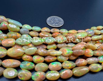 High MULTI FIRE ETHIOPIAN Opal Beads Top Quality Natural Flashy Opal Gemstone Faceted Nugget Beads, Size 5x9 To 13x20mm, 17 Full Strand