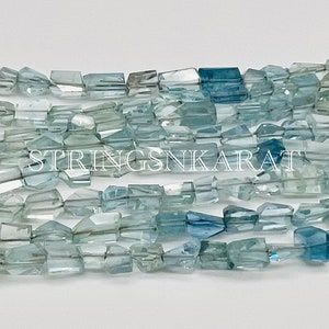 AAA Natural Cloudy Blue AQUAMARINE BEADS Faceted Nugget Shape High Quality Gemstone Beads, Size 4x4.50mm To 4.50x7mm, 6 inch Strand