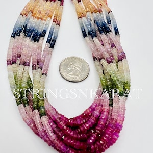 AAA+ Top Quality MULTI SAPPHIRE Beads Precious Multi Rainbow Sapphire Faceted Rondelle Beads, Size 4 To 4.5 mm, 1 Full Strand 16 Inch