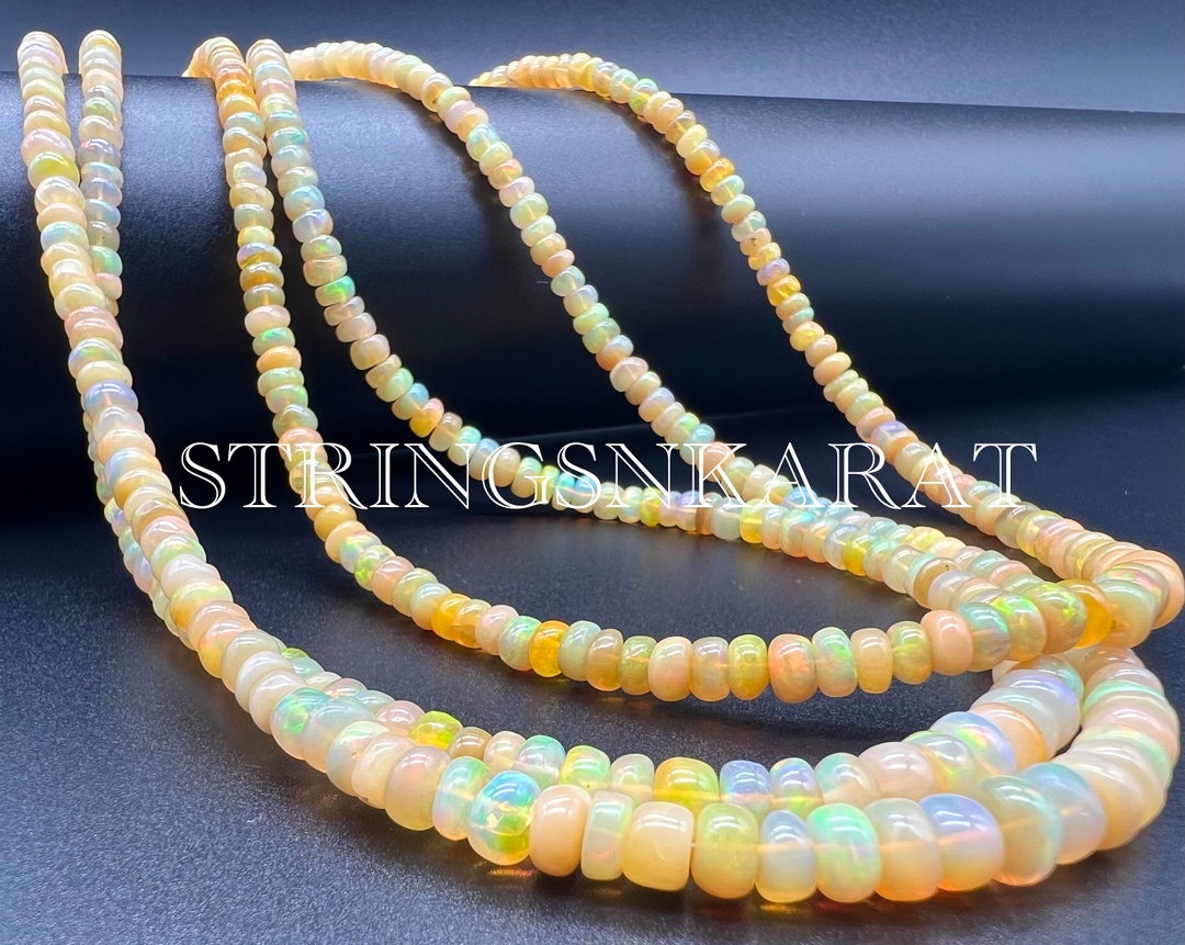 ETHIOPIAN OPAL Smooth Rondelle Beads NATURAL Mix Fire Opal Gemstone ...