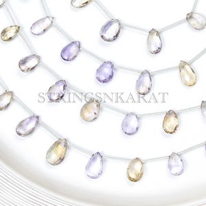 AAA Clear NATURAL AMETRINE Stone Beads, Beautiful Honey Yellow Purple Color Gemstone Faceted Pear Shape Bead, 5x6mm To 8x13mm, 8&quot; Strand