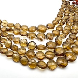 AAA Natural Gemstone BEER QUARTZ Beads 6mm to 12mm Faceted Cushion Shape Beads, Jewelry Making Whiskey Quartz, 50 Ct/Strand, 8" Length