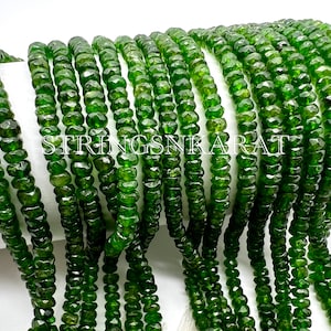 CHROME DIOPSIDE Faceted Rondelle Beads Genuine NATURAL Green Gemstone Beads for Jewelry Making, Size 4 mm, 50 Ct/Strand Approx, Length 14&quot;