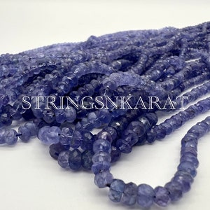 NATURAL TANZANITE Faceted Rondelle Beads, AAA Semi Precious Blue Gemstone Jewelry Making Beads 3 To 4.5mm, 52 Ct/Strand Approx, Length 16&quot;