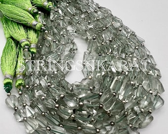 AAA Quality Natural GREEN AMETHYST Beads, Faceted (Laser Cutting) Naggets Shape Beads, 4x5.5 To 8x10mm, 44 Ct/Strand Approx, Length 8&quot;