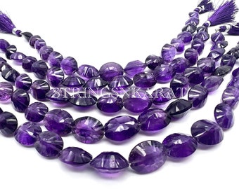 Genuine NATURAL PURPLE AMETHYST Beads Gorgeous Concave Cut Oval Shape Gemstone Beads, Loose Bead, 10x12mm To 12x16mm, 8" Half Strand