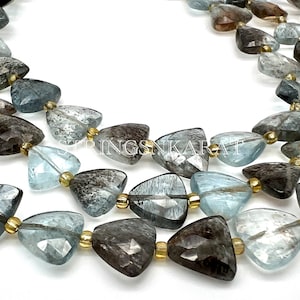 NATURAL MOSS AQUAMARINE Gemstone Beads Strand, Gorgeous Faceted Trillion Beads, Jewelry Making Beads, 9x9~10x10mm Approx, Strand 9 Inches