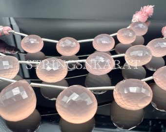 Cuentas de calcedonia rosa natural, cuentas facetadas microcortadas en forma de corazón, joyería artesanal al por mayor, tamaño 12 mm, 46 ct/tira, 4" de largo