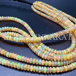 Top Quality Natural Ethiopian Opal Beads, RAINBOW FIRE OPAL Faceted Rondelle Beads, Flashy Opal Bead, 3.5mm To 5 mm, 17&quot; Full Strand