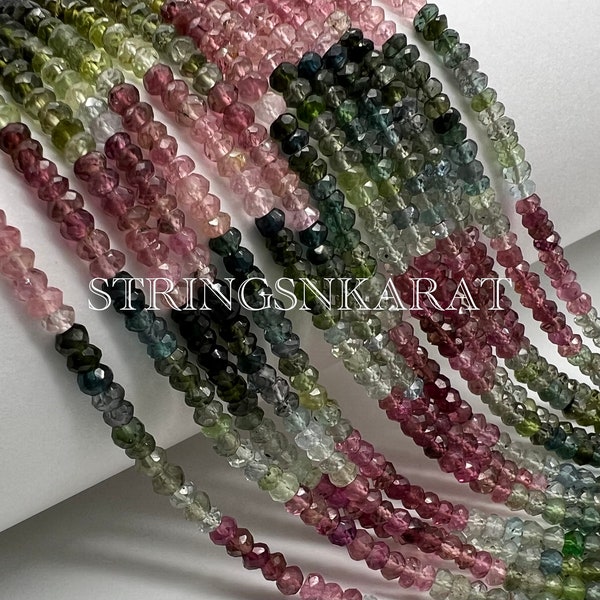 100% Natural Multi Tourmaline Faceted Rondelle Beads, Size 3.5 mm Approx,Length 14 Inch/ 35 Cm, Multi Tourmaline Rondelle