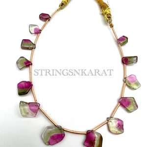 Natural Bi-Color Tourmaline Beads Beautiful WATERMELON PINK GREEN Gemstone Beads Smooth Natural Shape Beads, 5x7mm To 8x11 mm, 7.5&quot; Length