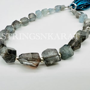 NATURAL MOSS AQUAMARINE Gemstone Beads Semiprecious Stone Faceted Nugget Jewelry Beads, 5x6 To 10x11mm, Wt 60 Ct/Strand, Length 8 Inches