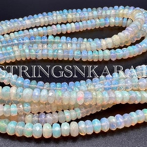 Top Quality Natural Ethiopian Opal Beads FLASHY OPAL GEMSTONE Faceted Rondelle Beads, 3.5 To 5mm Multi Fire Opal Bead, 17&quot; Full Strand