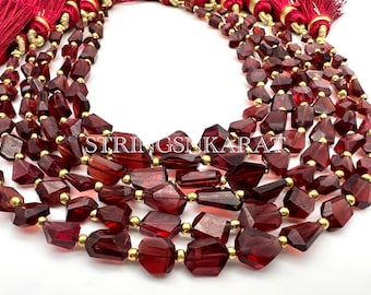 NATURAL RED GARNET Gemstone Beads Strand, Aaa Mozambique Garnet Faceted Nuggets Beads, 4x4.5 To 7.5x9 mm Wt 40 Ct/Strand Approx, Length 8&quot;