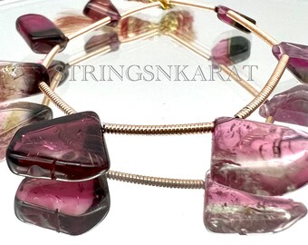 Natural Watermelon Tourmaline Beads Gorgeous Bi-COLOR GEMSTONE Smooth Natural Shape Beads, 8x8mm To 12x12 mm, 24 Ct/Strand, 5" Length