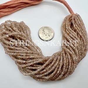 NATURAL ZIRCON Faceted Rondelle Beads Genuine CHAMPAGNE Gray Gold Diamond Beads, Gemstone Size 3 to 3.5 mm, 57 Ct/Strand, 17&quot; Full Strand