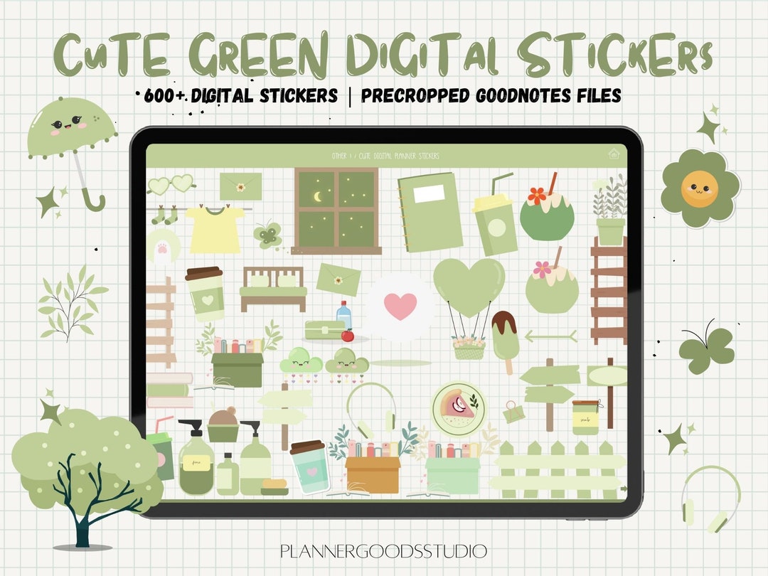 Green Kawaii Digital Sticker | Sticky Notes | Cute Goodnotes Stickers ...