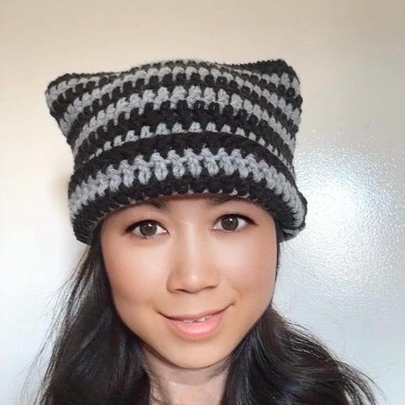 CUSTOM Oversized Crochet Cat Ear Beanie: Striped Kitty Hat  display picture 3