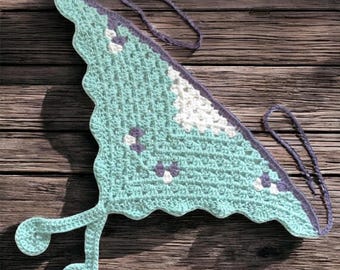 Luna Moth Häkel-Bandana: Handgefertigtes Haartuch aus Baumwolle